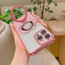 透明时尚电镀减震气囊手机壳，带磁性金属支架，兼容 17/6/7/8/X/XS/XR/11/12/13/14/15/16、Galaxy S22/23/24、A04/05/06/A07/A17/A14/A15/A16/A24/A25/A34、Redmi Note 7/8/9/10/11/12/13/14/15、Redmi 9/10/12/13C/14c/15c、OPPO、MOTO、荣耀X、Realme C53 C55等机型。 - 粉色 - 查看 4