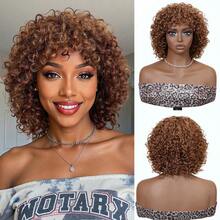 短卷发假发，带刘海，真人发，无需胶水，女士巴西短款精灵波波头假发，带刘海