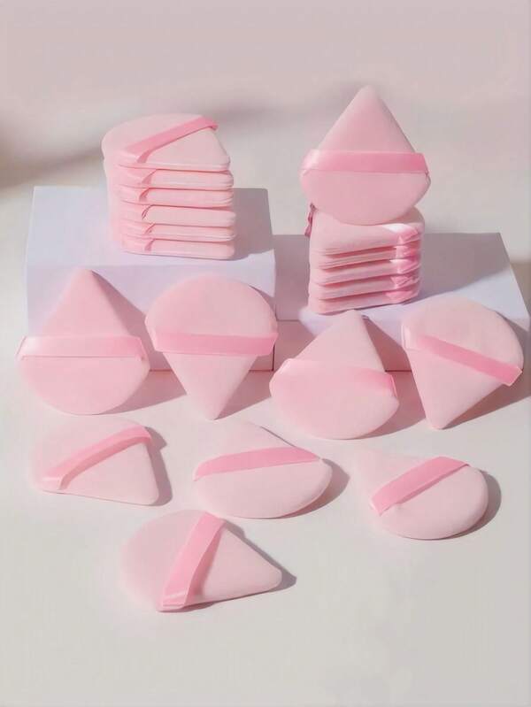 50/20/10/5 sztuk trójkątnych gąbek do makijażu, wielokrotnego użytku, wielofunkcyjne narzędzia kosmetyczne, odpowiednie do podkładu, bazy pod makijaż, kremu BB, kremu z filtrem przeciwsłonecznym, podkładu, różu itp. Idealny zamiennik pędzli, bez użycia rąk, niezbędny w podróży i w domu.