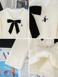 Áo len cardigan nữ tay dài thêu họa tiết tương phản màu sắc phong cách đại học thu/đông, áo len cardigan, thời trang dạo phố - Màu be - Xem 9