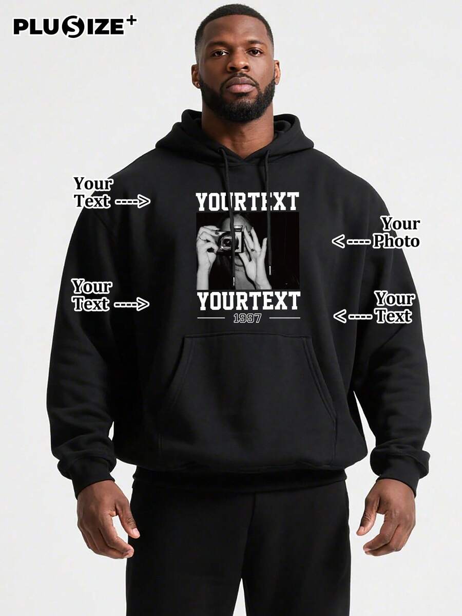 هودي أسود قابل للتخصيص بسحاب للأحجام الكبيرة، أضف أنماطك المفضلة وخطوطك لإنشاء ملابسك الشخصية المخصصة، كما يمكن تخصيصه للعائلة والأصدقاء. أنت تبدو رائعًا بالفعل! - الأسود - مشاهدة 1