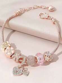 1 pieza Brazalete con colgante de corazón de aleación dorada con lentejuelas brillantes de moda, estilo de pareja, joyería de verano, gran regalo