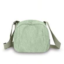 Bolso bandolera de mujer de pana estilo retro Harajuku, bolso de hombro casual estilo japonés, cierre con cremallera, unicolor, forro de poliéster, lavable - negro, blanco, verde, rosa, marrón, camello