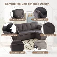 Sofa Bed Set - Dark Gray + Velvet + 3 Seat - View 3