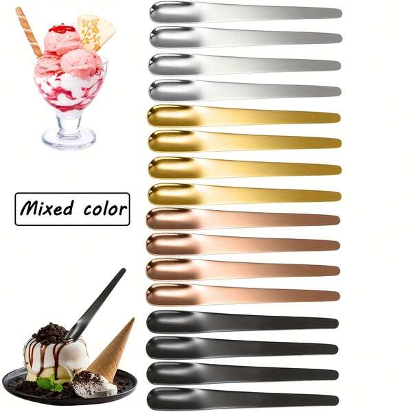 4/8/16 piezas Cucharitas de postre mini premium de acero inoxidable: Cucharillas de café expreso/Cucharillas de helado/Cucharillas pequeñas de café/Postre/Condimento - Adecuadas para cocina/Cafetería, fiesta de boda, regalo de Acción de Gracias, recuerdo de graduación (colores surtidos)
