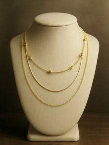 Unisex Stainless Steel Layered Twisted Chain Necklace Minimalist Fashion Jewelry - Vàng - Xem 3