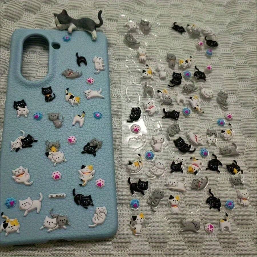 1 Cute Little Cat 3D Foam Sticker, Small Animal 3D Bubble Stickers, Suitable For DIY Decoration On Laptops, Phone Cases, Water Bottles, Etc., Universal For All Seasons, Perfect Gift For Christmas And Halloween, 3D Cat Penguin Panda Mini Animal Stickers. - Multicolor - View 1