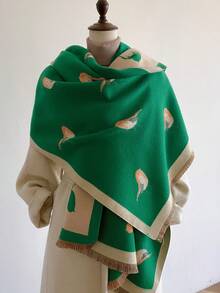 1条女士可爱小鸟图案提花仿羊绒保暖围巾，时尚百搭空调房毯，优雅披肩，适合秋冬季服装搭配。 - 彩色 - 查看 10