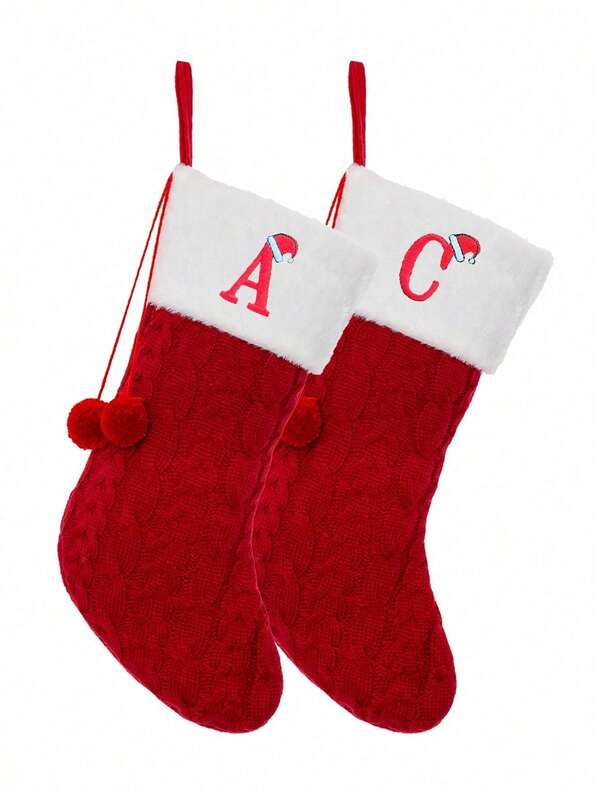 guccde 1 Stück personalisierte Weihnachtsstrumpf, große Weihnachtsstrümpfe mit gesticktem Initialbuchstaben, Feiertags-Familienstrumpf für den Kamin, Weihnachtsparty Dekoration, Weihnachtsdekoration für Zuhause, Raumdekoration im Winter