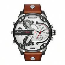 Diesel 1 Piece Oversized 57*66mm Four-Time Zone Chronograph For Men – Black & Copper Leather Strap Watch, Perfect For Business Travel, Date Night & Street Edge – DZ7394