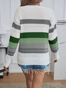 Pull col rond tricoté à blocs de couleurs, style rétro romantique conservateur, confortable pour le quotidien, les vacances, les déplacements, le bureau. Convient pour le quotidien, les sorties du soir, les vacances, le bureau, la maison, les voyages, le printemps, l'automne, l'hiver