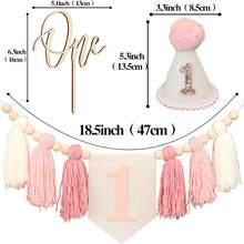 Pink Handmade 1st Birthday High Chair Banner With Wild One Cake Topper 1st Birthday Cone Hat Happy Birthday Party Decorations For Baby Girls Photoshoot Props Photo Props