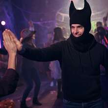 Gorro de punto creativo y cálido con diseño de dibujos animados, estilo unisex, negro/gris, largo/corto, gorro de oreja de conejo hecho a mano