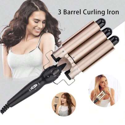 3pcs Curling Iron Set, 22mm (0.86 Inch) Thicker Model, 25mm (1 Inch) Professional Curling Wand, Fast Heating Portable Curling Tongs, Create Wavy Hairstyles, Instant Heating, Adjustable Curling Iron, Easy Styling At Home. Make Your Hair Healthier, Natural, And Glossy. 3 Barrels Electric Curling Iron, American Spiral Curl Curler, Fluffy Wavy Curling Wand (Pink & Gold)