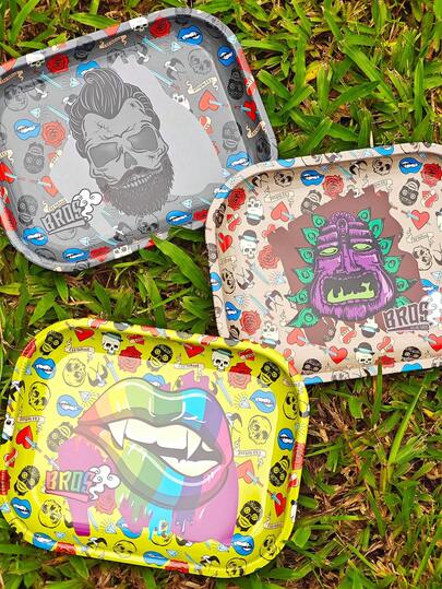 1pc Creative Printed Metal Ashtray Tray, Tin Cigarette Holder Tray, Smoking Accessories, Ideal Gift For Family And Friends, Christmas, Halloween, Valentine's Day, Birthday, Party