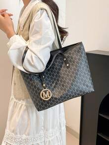 Women's Fashion Commuter Color Block Shoulder Bag, Large Capacity Tote Bag Suitable For Dates, Shopping, Gifts, School, Office Work, All Seasons - Black - View 9