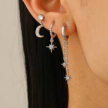 European And American Bestselling Star And Moon Asymmetric Earrings Three-Piece Set Fashion  Earrings Studs Ear Clips - 18 KC金8110 - 查看 4