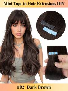 Invisible Mini Tape In Hair Extensions 10 PCS Human Hair Natural Tape In Hair Extentions 3x0.8cm Invisible Tape 12-24Inch Length Real Human Hair Machine -Remy Hair Straight Natural Hair Skin Weft Invisible Glue In Human Hairpiece Can Be Permed Or Dyed Easy To Shape Happy Halloween Can Be Dyed Colorful DIY - 巧克力棕 - 查看 1