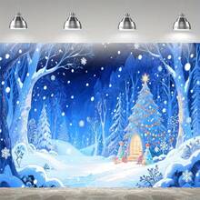 1 Pancarta grande de Navidad - Escena de bosque nevado y casa de pan de jengibre, para fiestas navideñas, reuniones familiares y celebraciones de invierno, sin necesidad de electricidad, decoración navideña, decoración de eventos festivos, escena invernal romántica, cabaña cubierta de nieve, tapiz de invierno, hermosa pancarta con escenario invernal