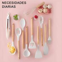 Utensilios de Cocina Antiadherentes 19 piezas, Utensilios de Cocina de Silicona sin BPA, con Resistente al Calor, Utensilios De Silicona Para Cocinar Incluyendo Vajillas, Esptula - Blanco - Ver 6