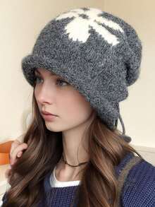 1 szt. Damska dzianinowa czapka z haftem, modna i uniwersalna, oddychająca i wygodna, składana i przenośna, odpowiednia do codziennych dojazdów, na kemping, w podróż, na piesze wycieczki, do parków rozrywki, kawiarni, na farmę, na spotkania, imprezy i do fotografii, jesień/zima