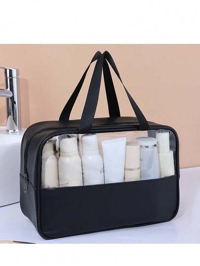 3pcs/Set Large Capacity Transparent PVC Cosmetic Bag, Multifunctional Waterproof Travel Makeup Brush Organizer Bag, Suitable For Lipstick, Makeup Brushes, Makeup Pens, Eyeshadow, Mirror, Eyeliner, Lip Gloss, Skincare, Toothbrush, Cup, Soap, Shampoo, Comb, Watch, Phone, Necklace, Jewelry, Digital Products Storage