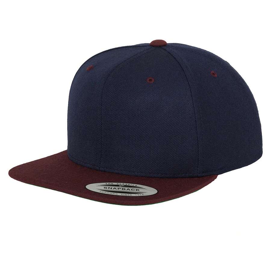 Classic Two Tone Snapback Cap (Navy/Maroon) - Navy Blue - View 1