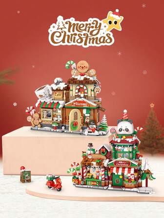 LOZ Christmas Building Block House, Coffee Shop Building Block Model, Panda Grocery Store Assembly Building Block Toy, Collectible Souvenir, Best Holiday Gift For Boys And Girls, Christmas Gift, Halloween Gift, Birthday Gift