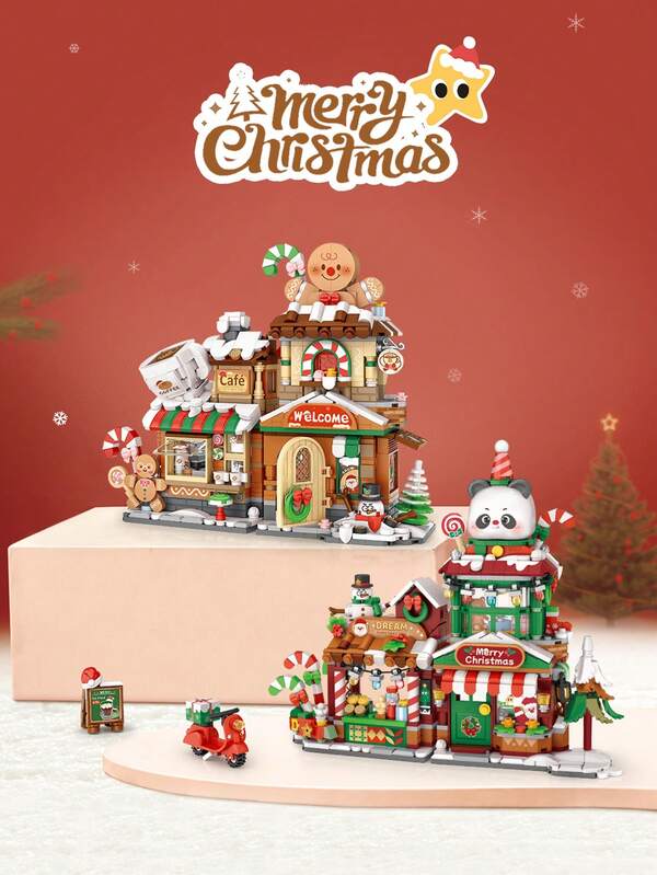 LOZ Casa de blocos de montar de Natal, Modelo de blocos de montar de cafeteria, Brinquedo de montar de supermercado Panda, Lembrança colecionável, Melhor presente de Natal para meninos e meninas, Presente de Natal, Presente de Halloween, Presente de aniversário