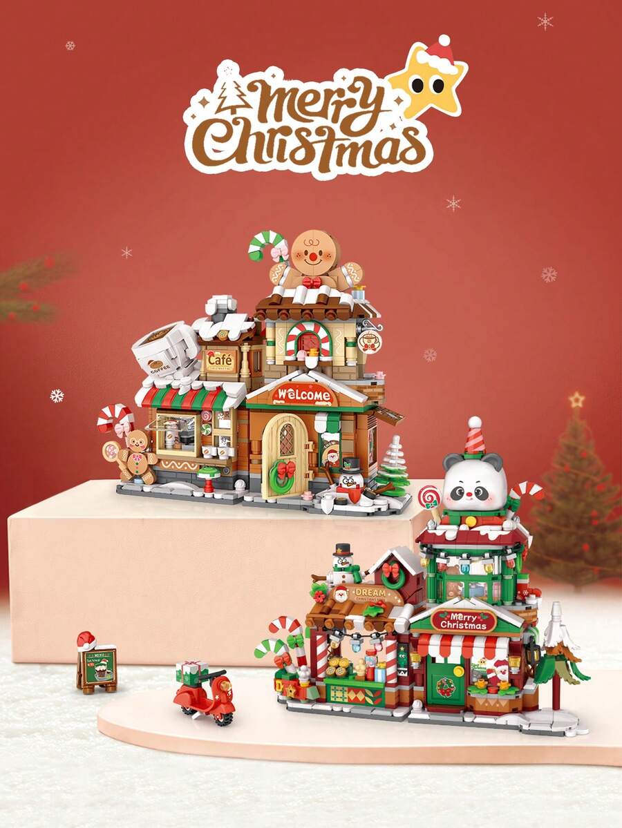LOZ Christmas Building Block House, Coffee Shop Building Block Model, Panda Grocery Store Assembly Building Block Toy, Collectible Souvenir, Best Holiday Gift For Boys And Girls, Christmas Gift, Halloween Gift, Birthday Gift - Multicolor - View 1