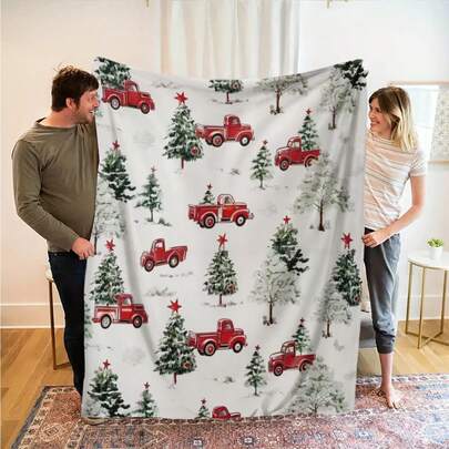 GEL HUT MUN 1条粉色圣诞装饰毯。这款节日毯印有红色汽车和圣诞树图案，柔软保暖，是送给同学、朋友、家人和爱人的完美节日礼物，适合小憩、露营、旅行、车内和办公室家居装饰。【热销】舒适的圣诞主题法兰绒毯——柔软、轻盈、保暖，四季皆宜。可作为礼物或圣诞礼物。