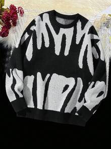 男童及青少年黑色圆领套头毛衣，简约休闲加厚保暖柔软针织衫，适合春、秋、冬季穿着。 - 黑色 - 查看 2