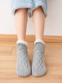 1 par de meias femininas quentes e grossas, meias de pelúcia da moda em cores sólidas, meias de pelúcia para uso interno em cores sólidas, adequadas para o chão da casa, uso casual, inverno