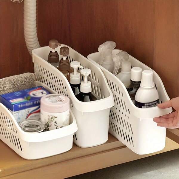 1 pieza Caja de almacenamiento de plástico blanco versátil con ruedas - Organizador debajo del fregadero que ahorra espacio para la cocina, el dormitorio y la oficina - Cesta colgante de uso múltiple para cosméticos, artículos de tocador y talla grande, organizadores de baño, estanterías