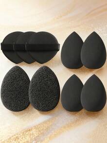 9 Peças Conjunto Completo de Ferramentas de Maquiagem, incluindo 4 Esponjas Cosméticas Líquidas + 3 Almofadas de Esponja Cushion + 2 Esponjas Faciais de Favo de Mel. Feito de material de esponja altamente elástico e amigo da pele, este kit de esponja e almofada de maquiagem é um conjunto de ferramentas práticas de base, adequado para maquiagem diária, prática de maquiagem para iniciantes e aplicações de maquiagem profissional.