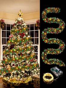 5M Guirnalda de oropel con 50 luces LED para árbol de Navidad, adornos colgantes para árbol de Navidad, Año Nuevo, decoración del hogar y exterior (alimentado por batería)