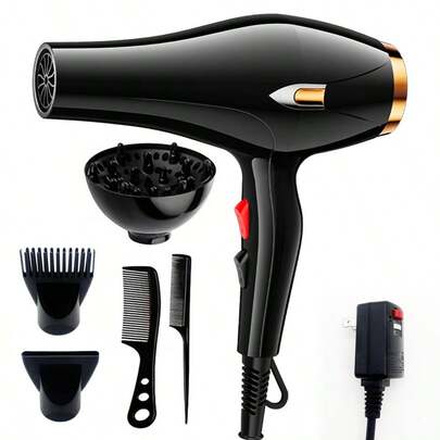 800W Professional Hair Dryer With Diffuser - Powerful & Fast Drying, AC Motor Heating, Constant Cool & Hot Air Temperature To Protect Hair, Comes With Diffuser And Concentrator Nozzle