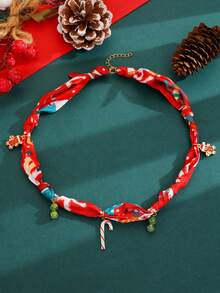 1pc Fashion Heart, Santa Claus, Reindeer, Gingerbread Man, Christmas Tree, Small Bell Pendant Women's Scarf Necklace, Creative Christmas Accessory Suitable For Parties And Decoration