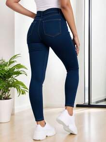 Mujer casual sexty mezclilla elástica Jeans Rasgados Mezclilla Casual tiro alto ajuste ceñido sin cuello sin mangas primavera verano uso diario pantalones - Azul - Ver 2