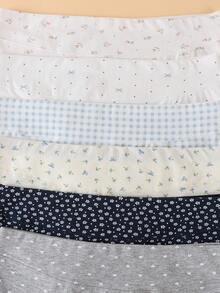 6 Peças Calcinhas de Algodão Plus Size para Mulheres, Xadrez e Floral Miúdo, Calcinha Confortável de Corte Alto - Multicolorido - Visão 5