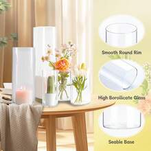 5pcs Glass Vase Cylinder Vases For Centerpieces Small Flower Glass Vases Home Decor Centerpiece Table Clear Flower Vase Decorations For Wedding&Holiday 4,6,7.5,8,10 Inch Tall - 無色 - 查看 4