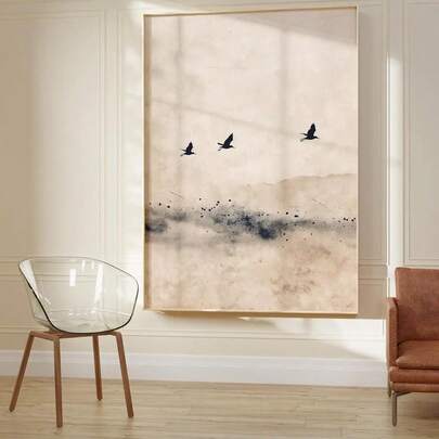 1 Pc, Wall Art, Vintage Poster, Japanese Neutral Minimalist Art Print, Danavia Abstract Flying Bird Canvas Painting, Living Room Decoration, Bedroom Aesthetic Design, Gift For Friends, Housewarming Gift, Un