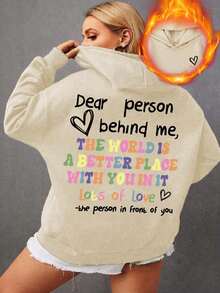 The World Is Better For You "Letter Printed Plus Size Sportswear Fall Tops Women, Women's Autumn And Winter Casual Plus Size Sweet And Gentle Temperament Slim Fit Long Sleeved Drawstring Hoodie, Suitable For Daily Wear,Fall Clothes Plus Size