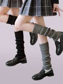 1双女士宽松针织大象图案过膝/及膝长袜，学院风，保暖百搭，适合搭配各种休闲服饰 | JK学院风腿套，芭蕾舞腿套，秋冬季，舒适保暖 - 灰色 - 查看 23