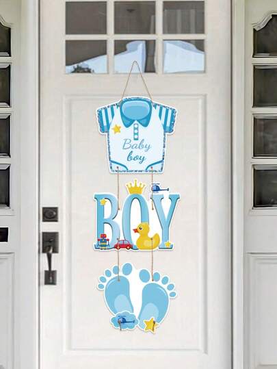 1 Set Blue Paper Door Hanging Decor, Cute Footprint & Flower Pattern Door Decoration, Birthday Party Decor, Home Decor, Baby Shower Backdrop, Outdoor Photography Decor, Gender Reveal Party Paper Door Hanging, Pink Footprint Birthday Banner, Creative Gift, Birthday Party Photo Prop Paper Door, Door Hanging Decor