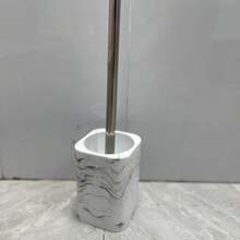 快速且易于使用天然米色砂岩和白色大理石状方形砂岩方形马桶刷架 - 白色 - 查看 3