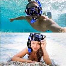 VIESS Gafas de Snorkel, Juego de esnórquel, Snorkel Anti Fugas, Juego deáscara Vista panorámica 180°, Vidrio Templado Anti empañamiento con Tapones para oído, Ideales para Snorkeling, - azul - Ver 4