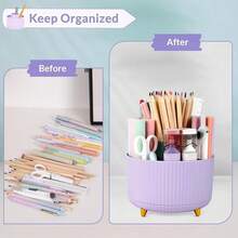 SKYDUE 360 Rotating Purple Pen & Art Supply Organizer - 5 Slot Desk Organizer For Office, School, Home - 紫色的 - 查看 5