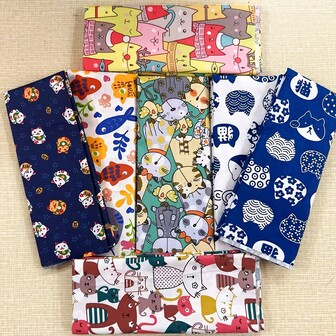 7 piezas de tela de algodón decorativa con estampado de gatos lindos, tela de parche, tela de aguja para muñecas, materiales de costura y acolchado DIY, adecuados para principiantes de DIY para tela de empalme precortada, ropa de cama, cortinas, almohadas, bolsas, accesorios de manualidades DIY