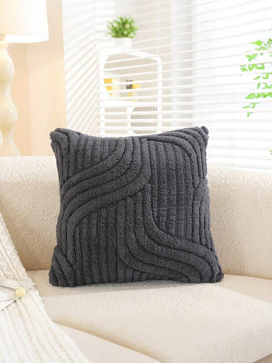2er-Set Kunstfell Creme Weiß Kissenbezüge 45x45cm, weiches Karomuster dekorativer Boho Kissenbezug für Sofa, Couch, Bett, Wohnzimmer, Landhausstil, moderner Akzent - Schwarz - Übersicht 1